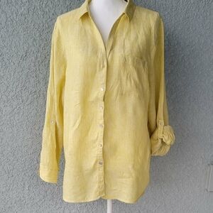 C&C California Yellow 100% Linen Blouse Top size XL